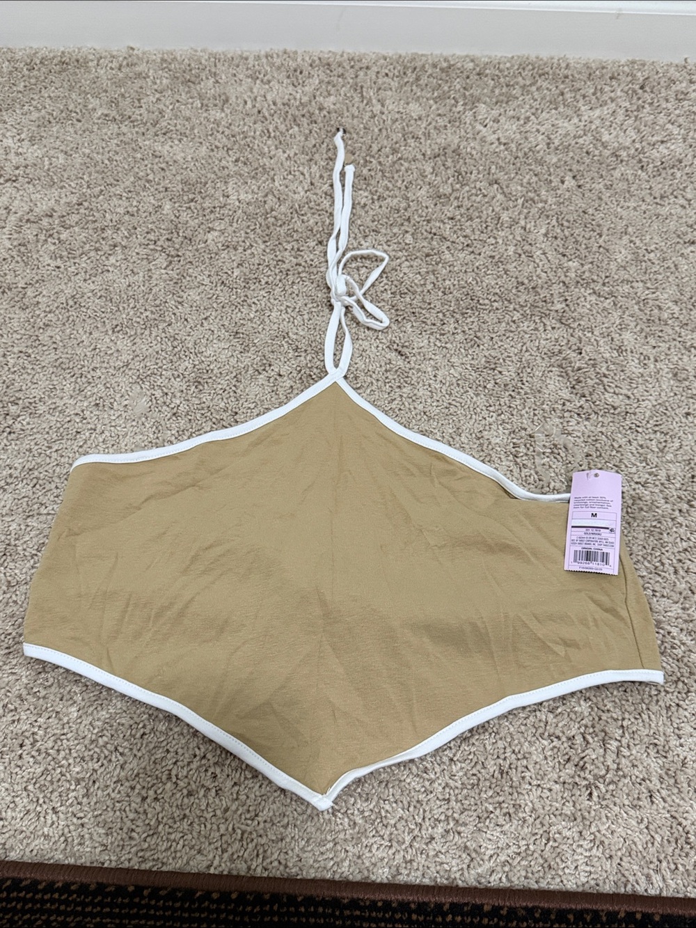wild fable Tan Halter Crop Top with White Trim